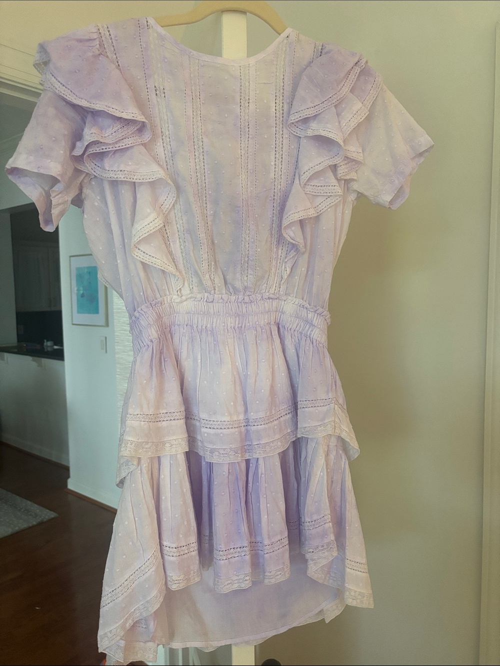 Love Shack Fancy purple ruffled mini dress